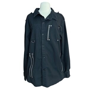 Vintage XL Dog Pile Black Long Sleeve Button Up Zippers D Rings Industrial Goth